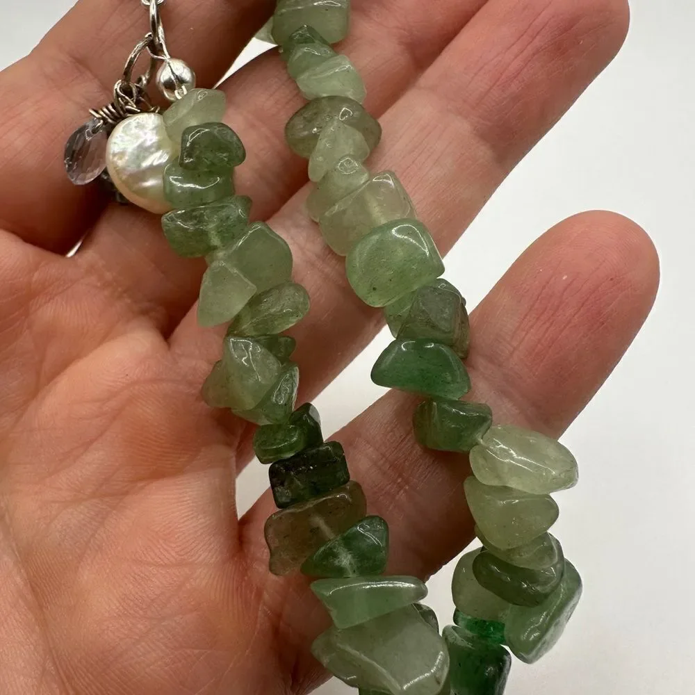 SALE! Genuine aventurine polished chip‎ bracelet with pearl and glass accents!